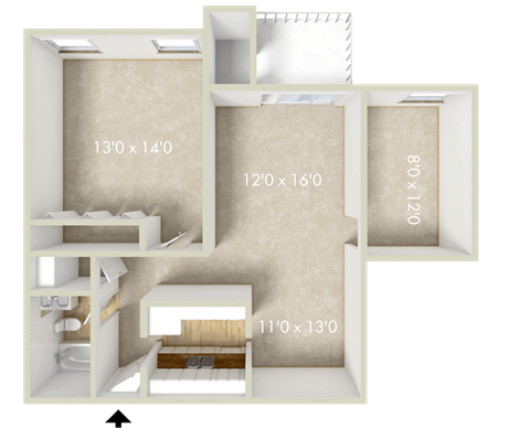 Floor plan for 1 bed, 1 bath, 816 sqft